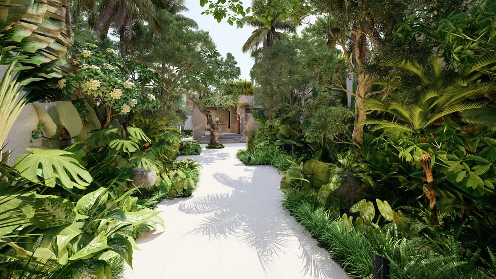 Ū lounge courtyard, architectural render